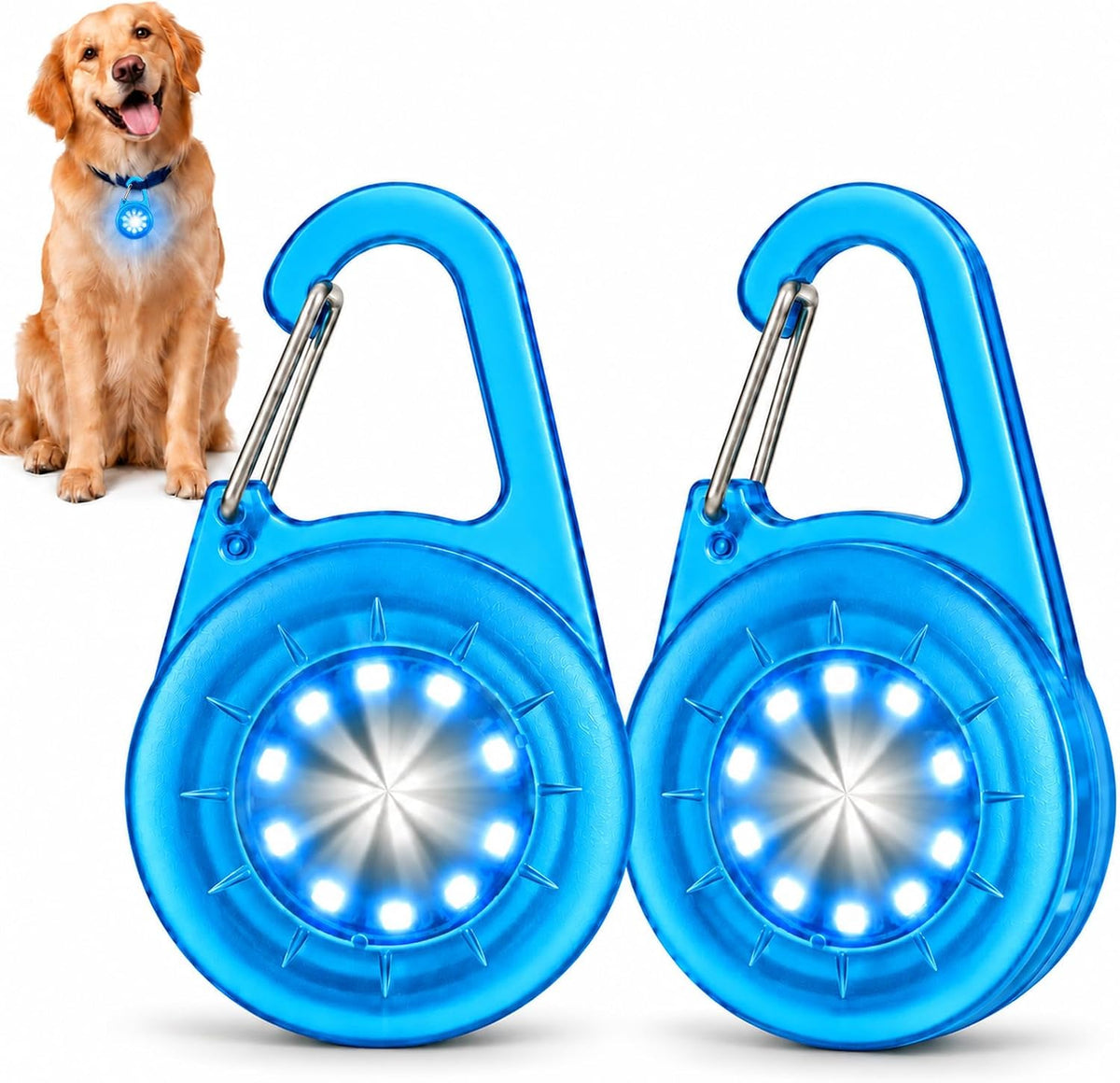 Dog Lights for Night Walking, 6 Modes IP68 Waterproof Dog Collar Lights Clip On, High Capacity Rechargeable Pet Accessories for Climbing, Running, Camping, 2 Packs