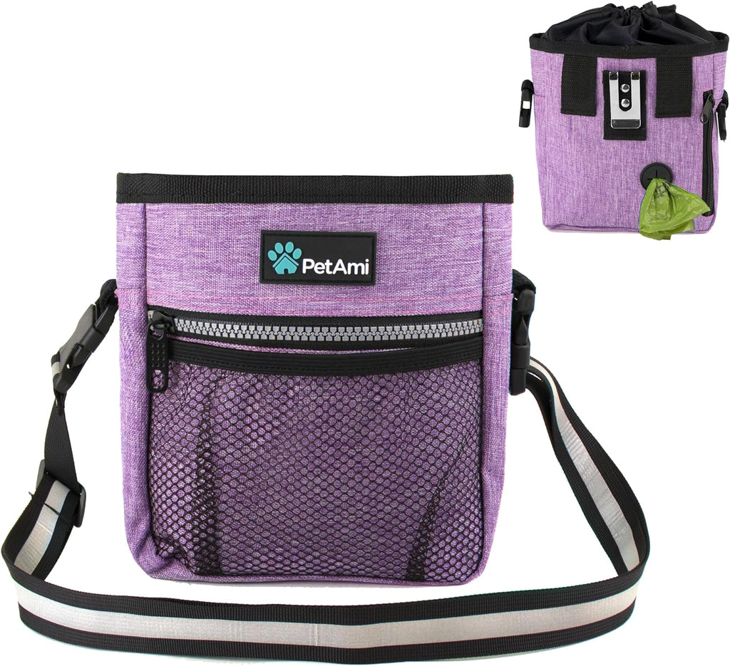 Deluxe Dog Training Pouch with Shoulder/Waist Strap and Built-In Poop Bag Dispenser | Dog Treat Training Bag for Treats Kibbles Pet Toys | Collapsible Food/Water Bowl Included