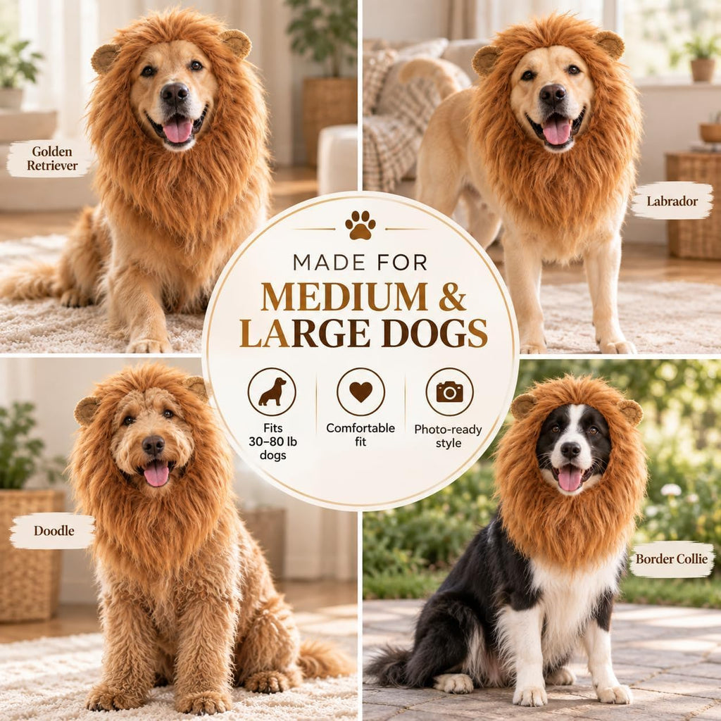 Dog Lion Mane Costume with Ears, Dog Halloween Costumes Large Breed