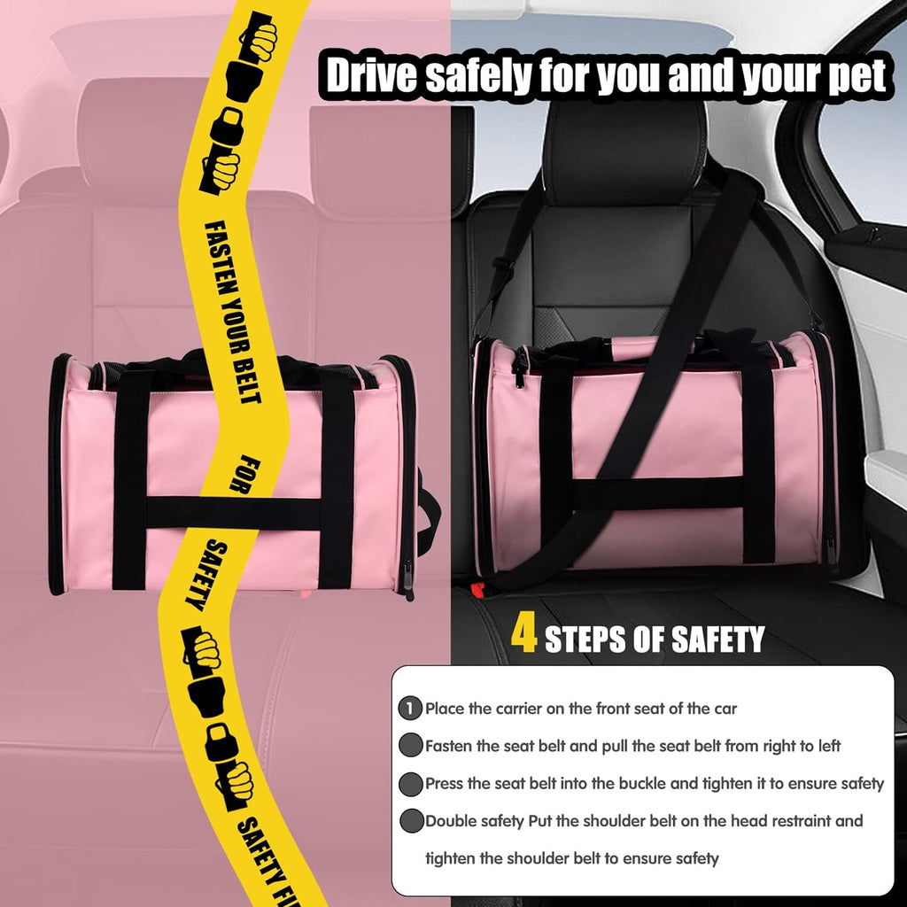Cat Carrier Large Dog Cat Carriers Puppies up to 30Lbs, Big Dog Carrier Soft Sided, Collapsible Travel Puppy Carrier (X-Large, Pink)