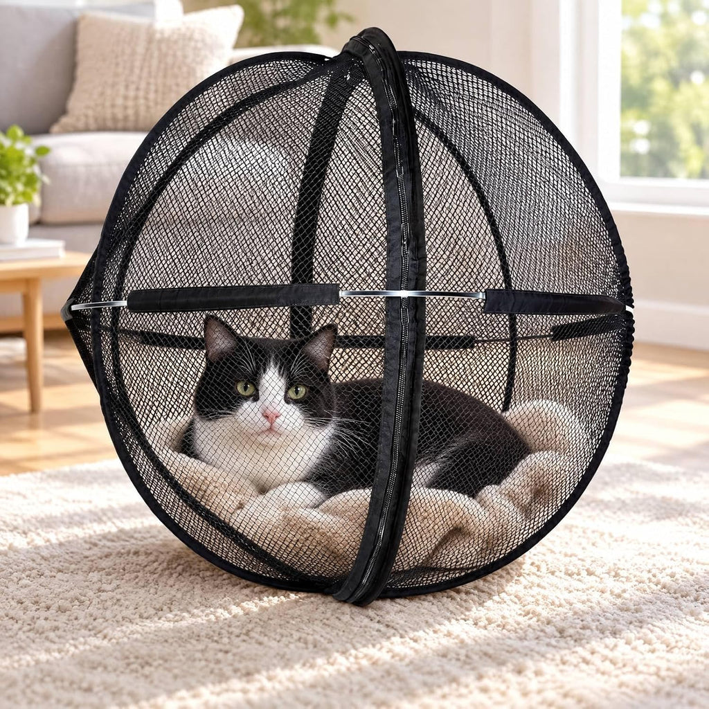 Portable Outdoor Cat Enclosure, Pop up Cat Hamster Ball for Outside-Black
