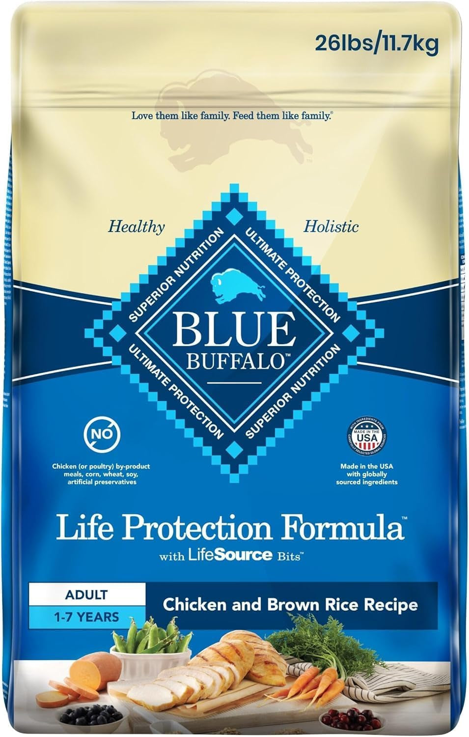 Life Protection Formula Chicken & Brown Rice Adult Dry Dog Food, Supports Immunity with Antioxidant-Rich Lifesource Bits, Promotes Healthy Muscle Development, 11.7Kg/26Lbs