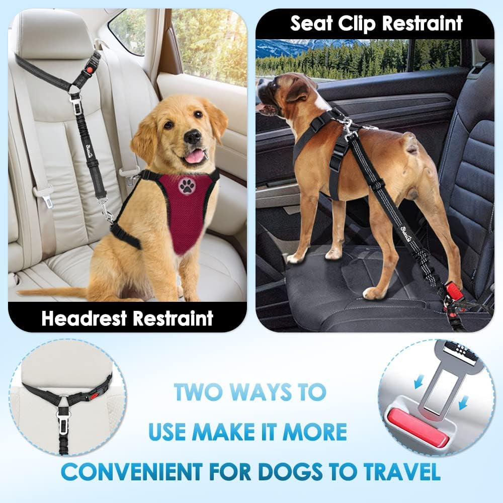 Dog Seat Belt for Car, 2 Pack Dog Car Harness Seatbelt with Bungee