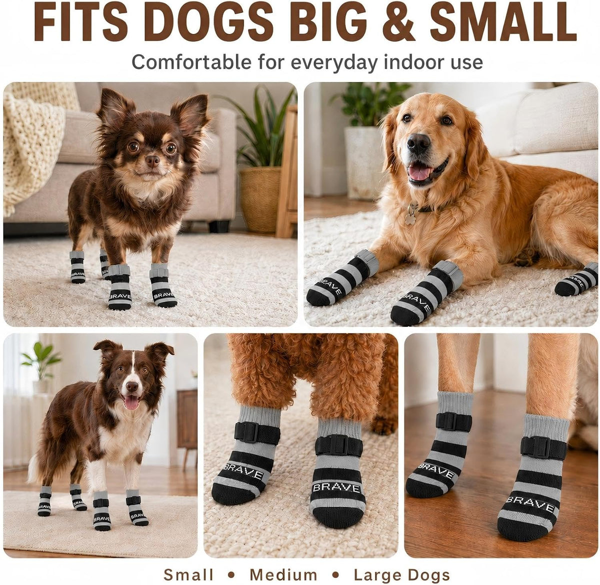 Anti Slip Dog Socks to Prevent Licking Paws, 4 Pack Dog Paw Protectors with Adjustable Buckle Strap, for Hot Pavement Hardwood Floors, Traction Control for Small Medium Senior Dogs，Gray：M