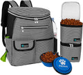 Dog Travel Bag Backpack | Backpack Organizer with Poop Bag Dispenser, Multi-Function Pocket, Food Container Bag, Collapsible Bowl (One Size, Stripe Black)
