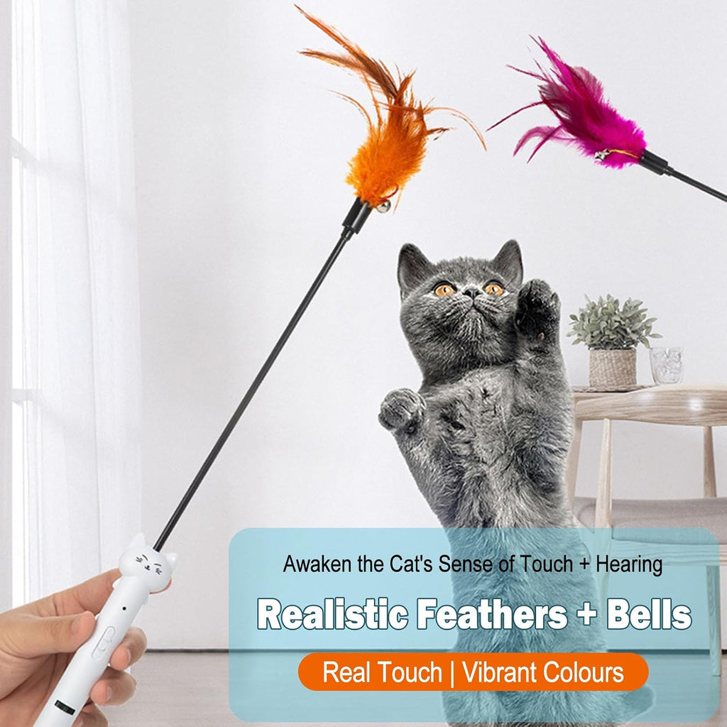 Cat Teaser Pointer Interactive Feather Bell Stick for Cats Kittens to Chase Type-C Rechargeable Pen Relieves Boredom