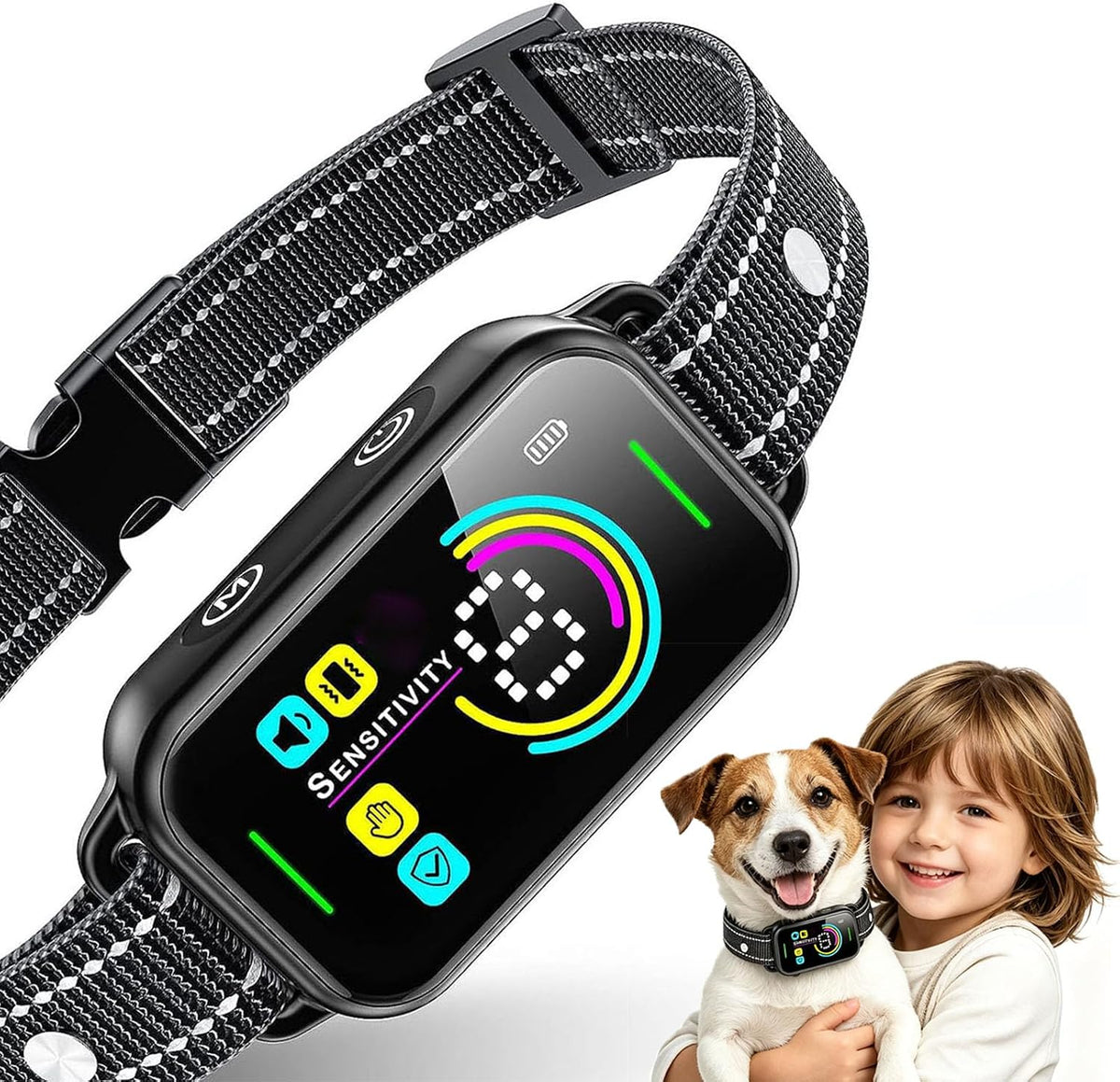 Bark Collar, Anti-Bark Collar, Collier anti Aboiement, Dog Bark Collar with 4 Correction Modes for Large Medium Small Dogs 8-120Lbs, IP67 Waterproof, Smart No False Trigger, Pure Black