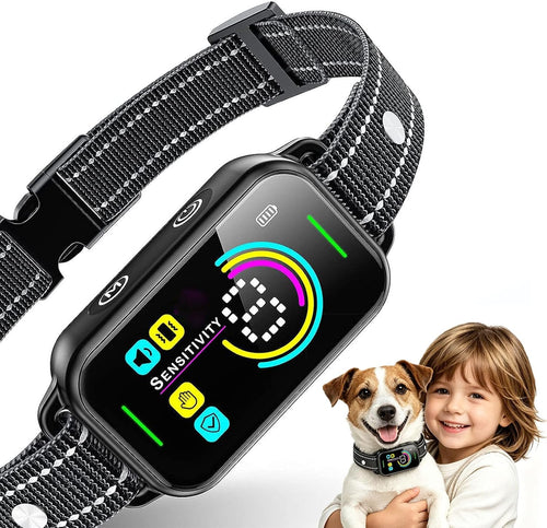 Bark Collar, Anti-Bark Collar, Collier anti Aboiement, Dog Bark Collar with 4 Correction Modes for Large Medium Small Dogs 8-120Lbs, IP67 Waterproof, Smart No False Trigger, Pure Black