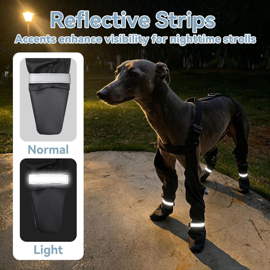 Dog Suspender Boots for Small Dogs, anti Slip Dog Snow Boots with Reflective Strips, Waterproof & Snowproof Paw Protector for Rainy, Snowy,S