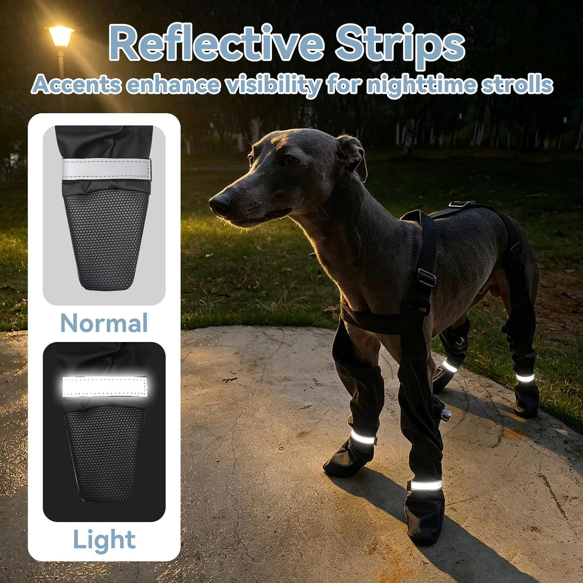 Dog Suspender Boots for Small Dogs, anti Slip Dog Snow Boots with Reflective Strips, Waterproof & Snowproof Paw Protector for Rainy, Snowy,S