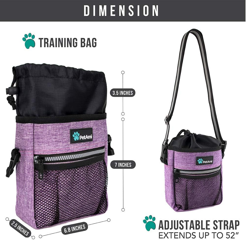Deluxe Dog Training Pouch with Shoulder/Waist Strap and Built-In Poop Bag Dispenser | Dog Treat Training Bag for Treats Kibbles Pet Toys | Collapsible Food/Water Bowl Included