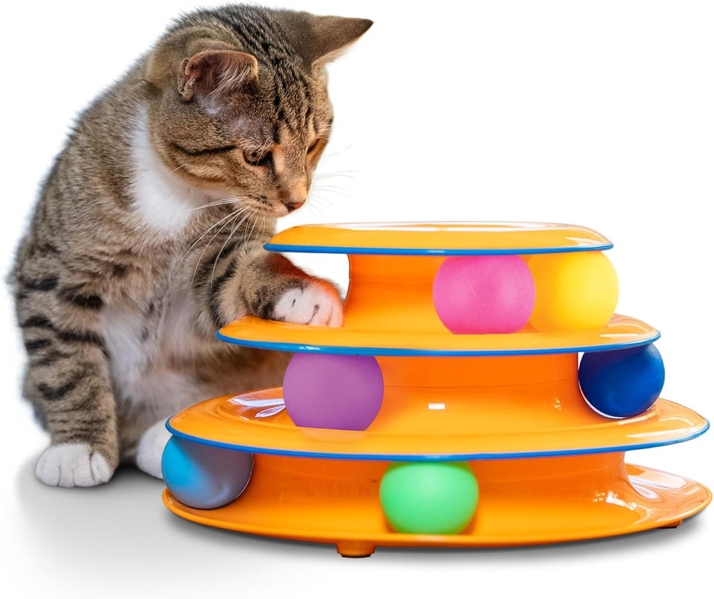 Tower of Tracks 3-Level Spinning Ball Toy, Multi-Cat, 10"