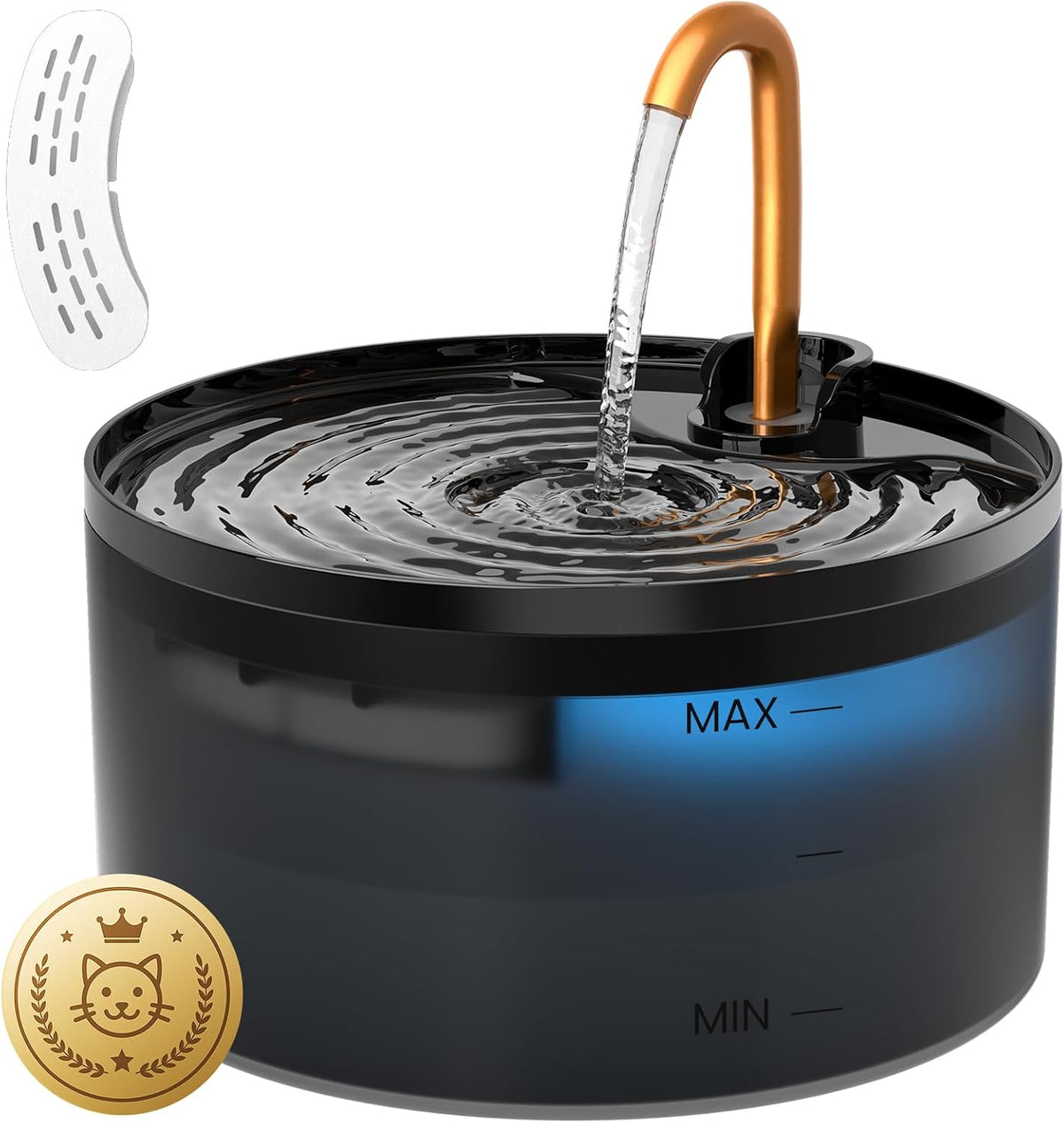 Cat Water Fountain with 1-Pack Filters, Copper Faucet Cat Bowl