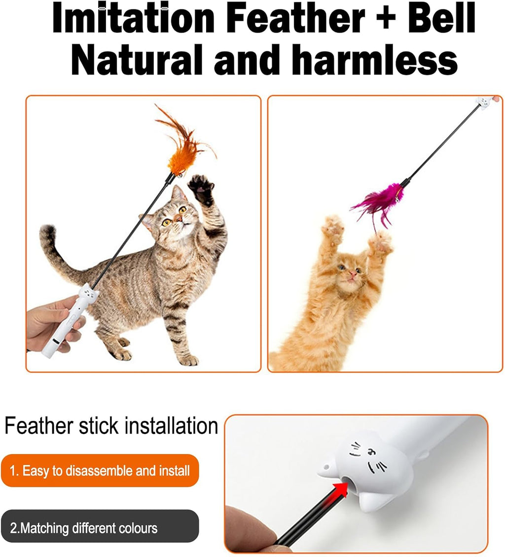 Cat Teaser Pointer Interactive Feather Bell Stick for Cats Kittens to Chase Type-C Rechargeable Pen Relieves Boredom
