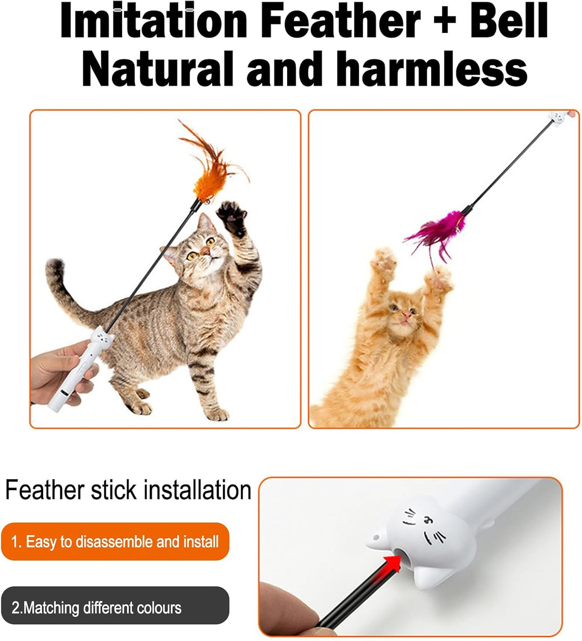 Cat Teaser Pointer Interactive Feather Bell Stick for Cats Kittens to Chase Type-C Rechargeable Pen Relieves Boredom