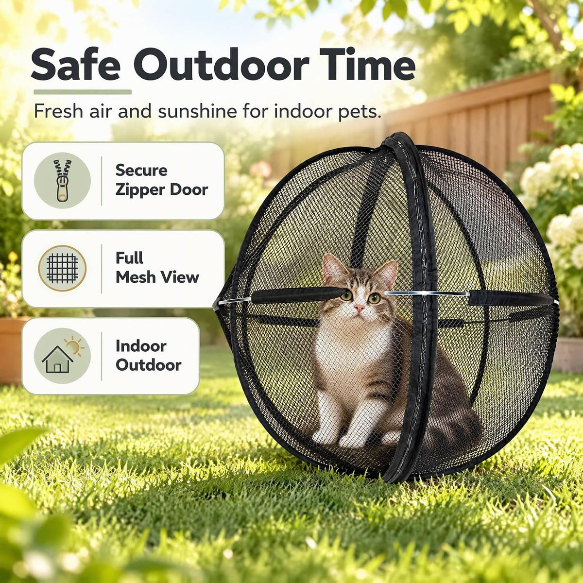 Portable Outdoor Cat Enclosure, Pop up Cat Hamster Ball for Outside-Black