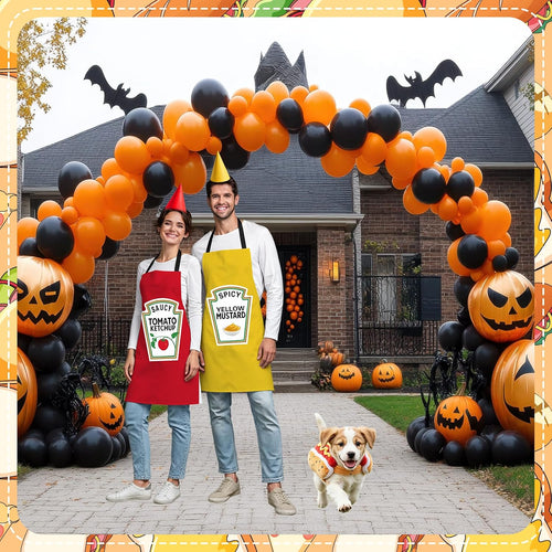 5 Pcs Ketchup Mustard Couples Costumes and Pet Hot Dog Costume