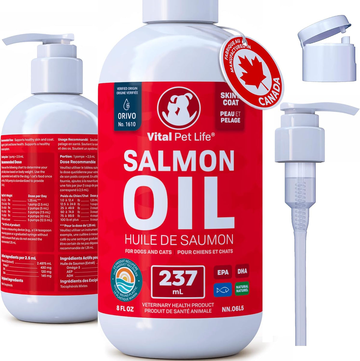 Salmon Oil for Dogs 237 Ml, Healthy Skin & Coat Liquid Fish Omega 3 DHA EPA