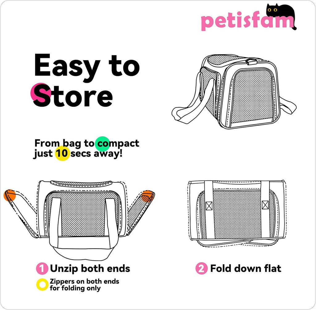 Soft Pet Carrier for Medium Cats and Small Dogs with Cozy Bed, 3 Doors, Top Entrance | Airline Approved, Escape-Proof, Breathable, Leak-Proof, Easy Storage (Pink)