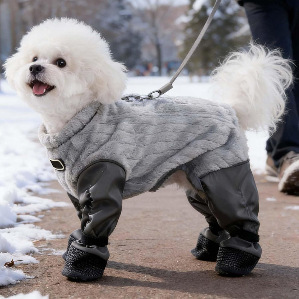 Dog Snowsuit with Attached Boots Winter Full Body Coat, Yellow, Small