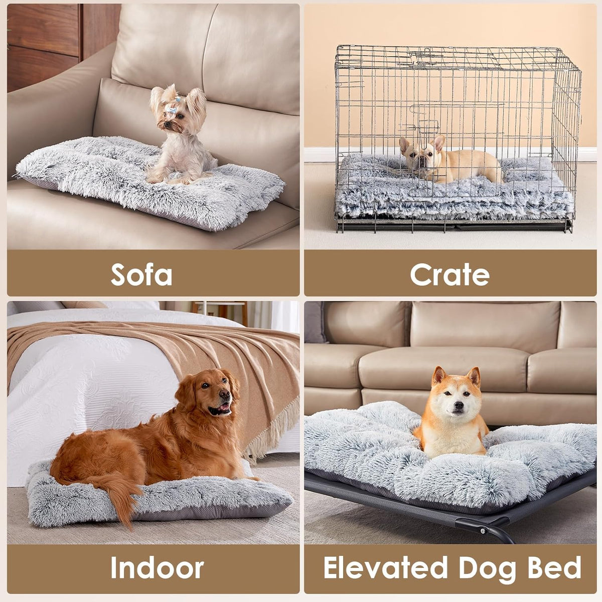 Calming Dog Crate Bed XL for Extra Large Dog 105X70X9Cm, Grey