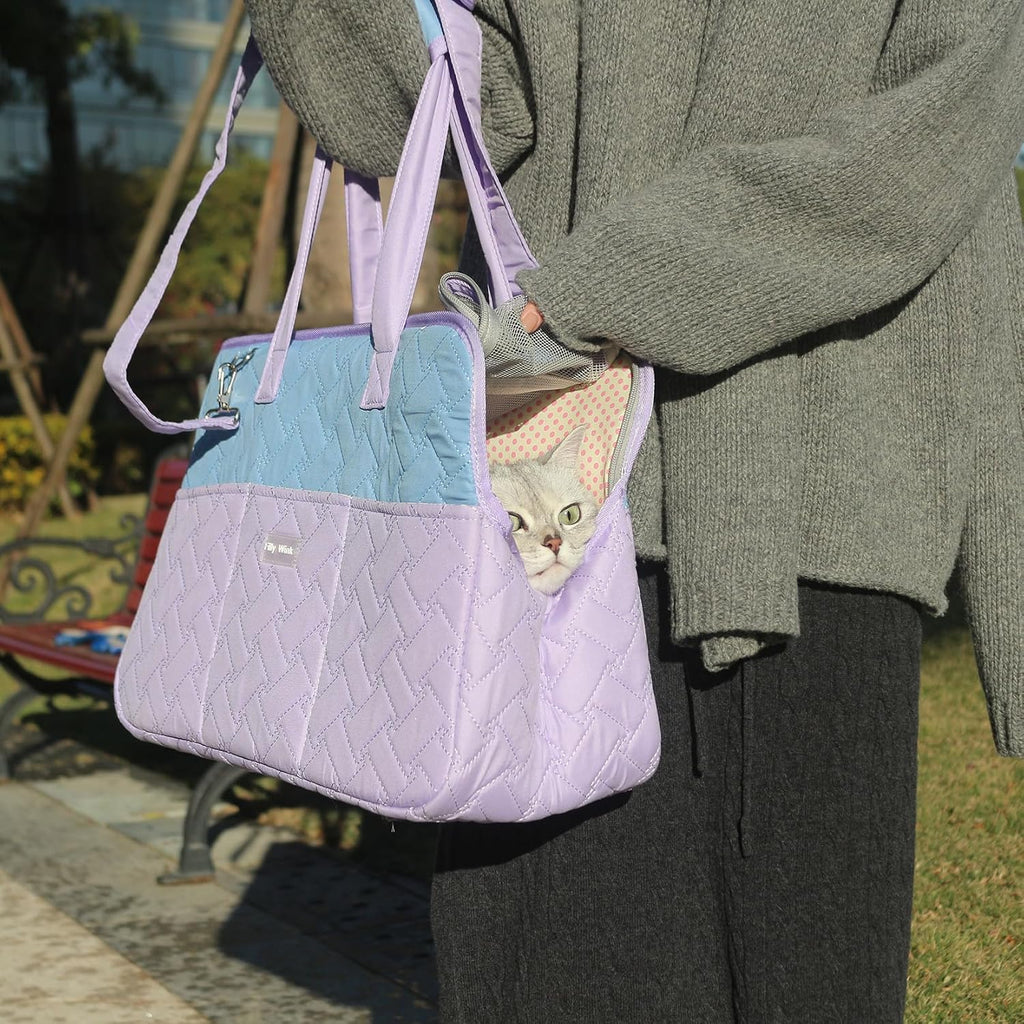 Dog Carrier Purse 3-In-1 Purple & Blue Pet Travel Bag for Small Dogs & Cats - Handheld, Crossbody, & Shoulder Carry with 4 Extra Front and Sided Storage Pockets Soft, Comfortable, Perfect for Travel