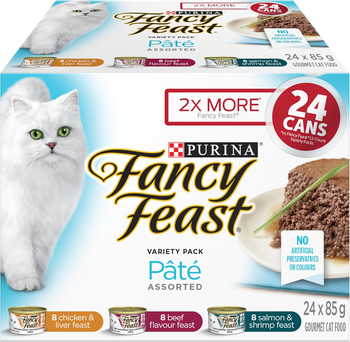 Wet Cat Food, Pate Assorted Variety Pack 3 Flavours - 85 G Can (24 Pack)