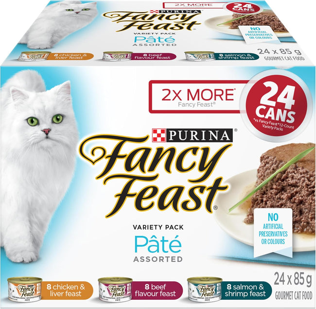 Wet Cat Food, Pate Assorted Variety Pack 3 Flavours - 85 G Can (24 Pack)