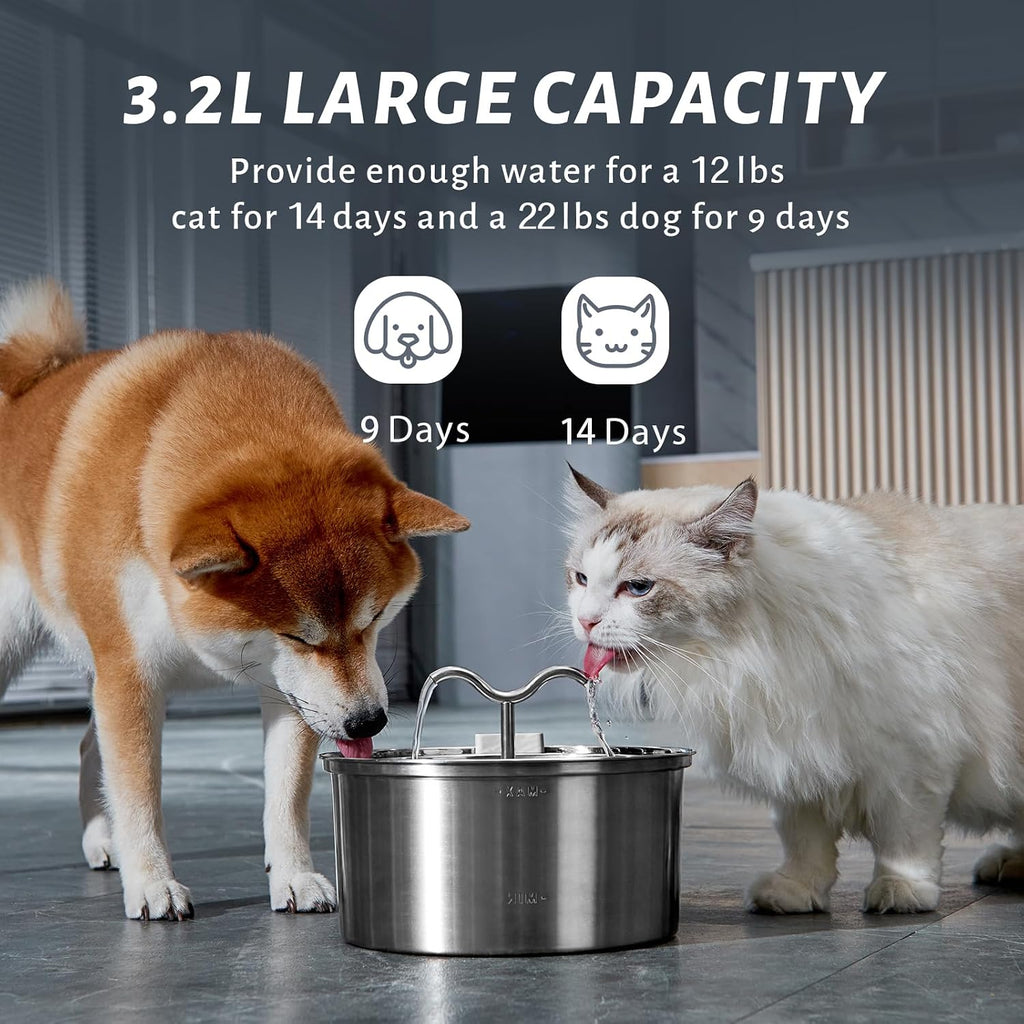 Stainless Steel Cat Water Fountain, 108Oz/3.2L Cat Fountain