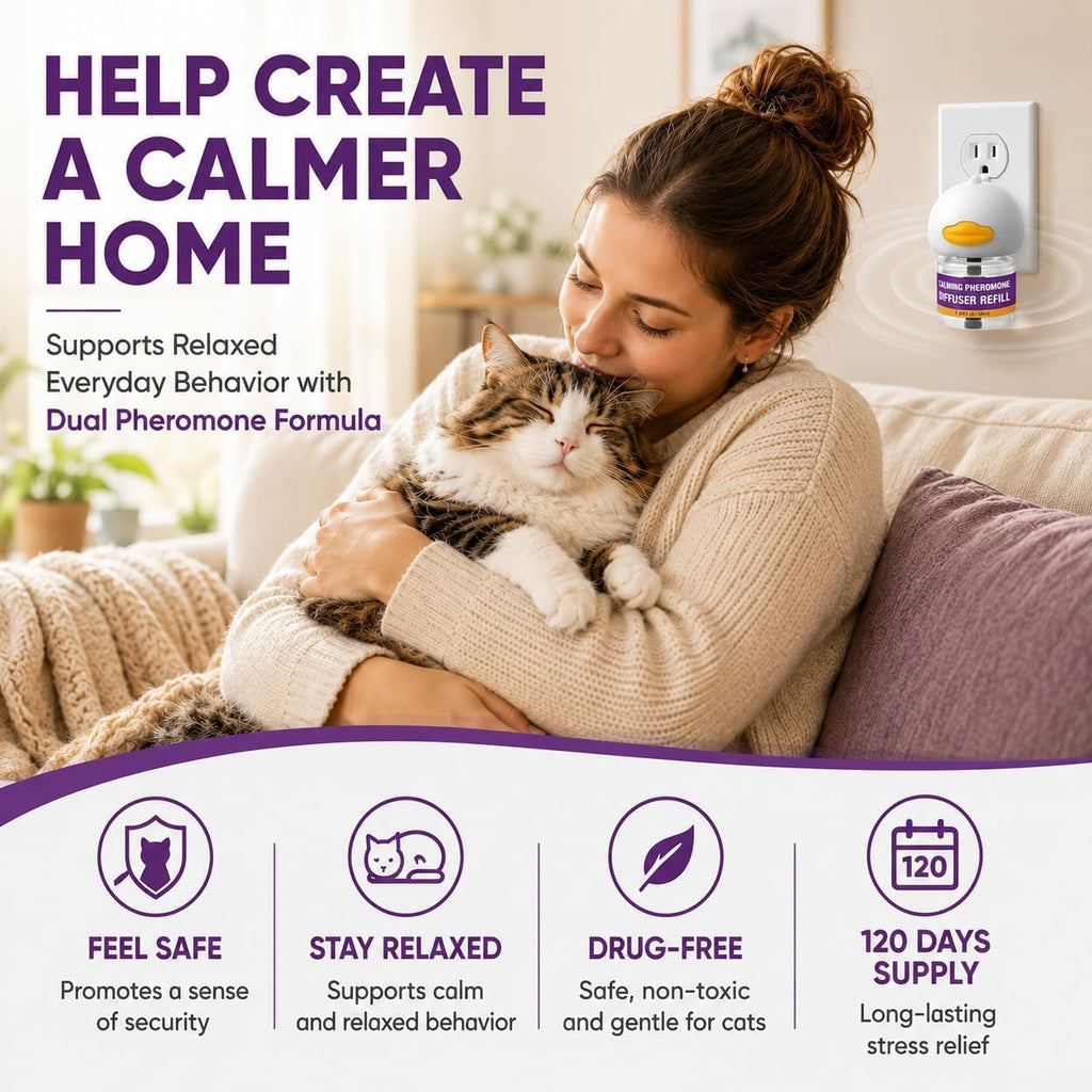 Cat Calming Pheromone Diffuser Kit, 2 Plug-Ins & 4 Refills, 48Ml Each, 120 Days, Cat Calming Diffuser for Cats & Kittens, Cat Stress & Anxiety Relief, Helps Reduce Scratching, Urine Marking & Fighting