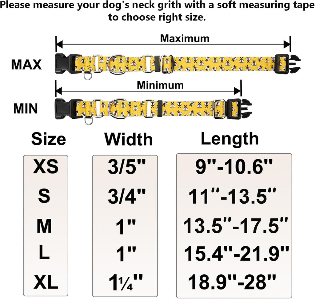 Martingale Dog Collar with Buckle Yellow Bee Dog Collar Adjustable Cute Design Patterns (Bee, Large)