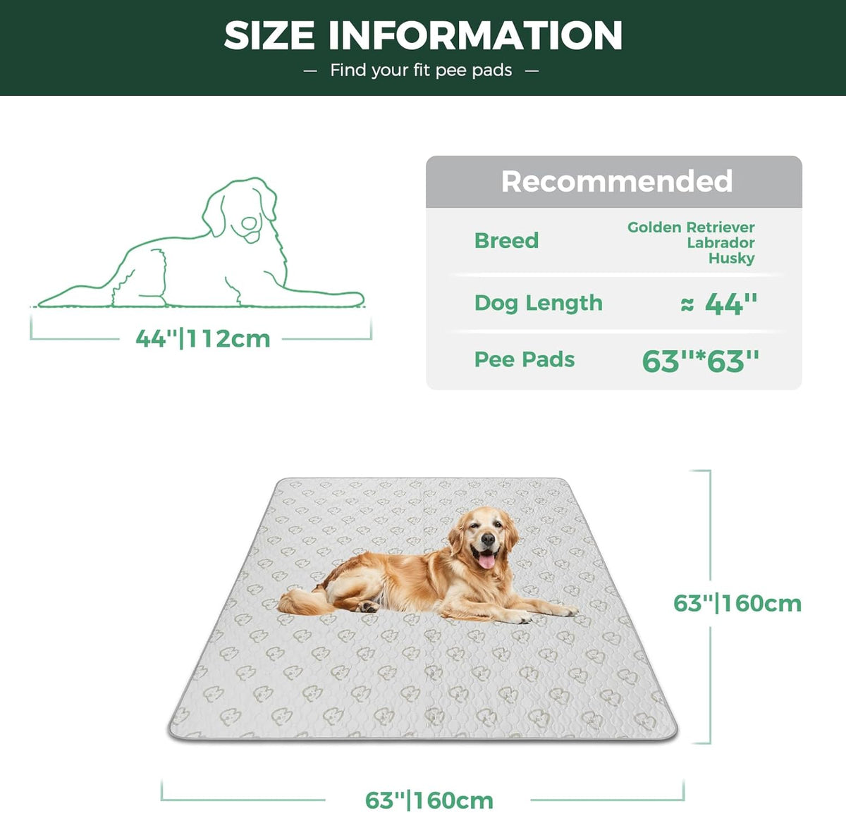 Washable Pee Pads for Dogs, Super Absorbent, 63" Square, Khaki, 1 Pack
