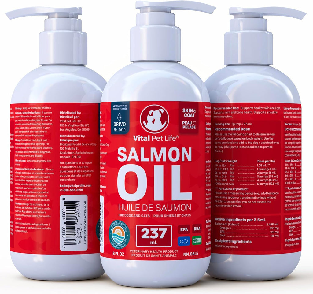 Salmon Oil for Dogs 237 Ml, Healthy Skin & Coat Liquid Fish Omega 3 DHA EPA