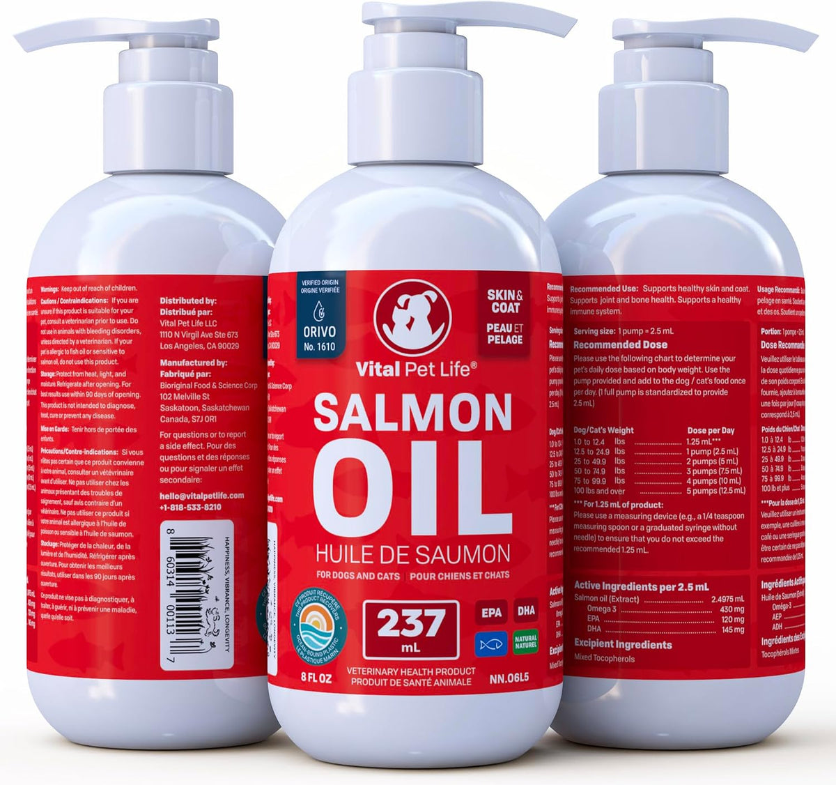 Salmon Oil for Dogs 237 Ml, Healthy Skin & Coat Liquid Fish Omega 3 DHA EPA
