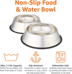 Stainless Steel Non-Skid Pet Dog Water and Food Bowl, 2-Pack (25.9Cm X 7Cm), Each Holds up to 1.15L