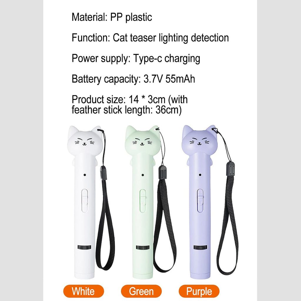 Cat Teaser Pointer Interactive Feather Bell Stick for Cats Kittens to Chase Type-C Rechargeable Pen Relieves Boredom