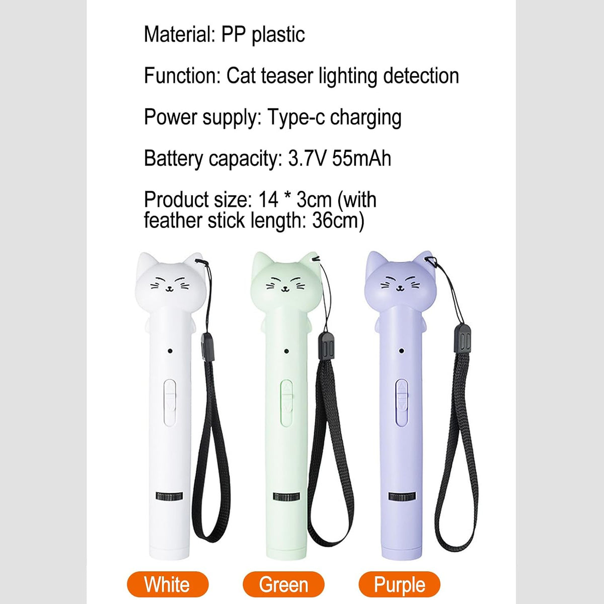 Cat Teaser Pointer Interactive Feather Bell Stick for Cats Kittens to Chase Type-C Rechargeable Pen Relieves Boredom