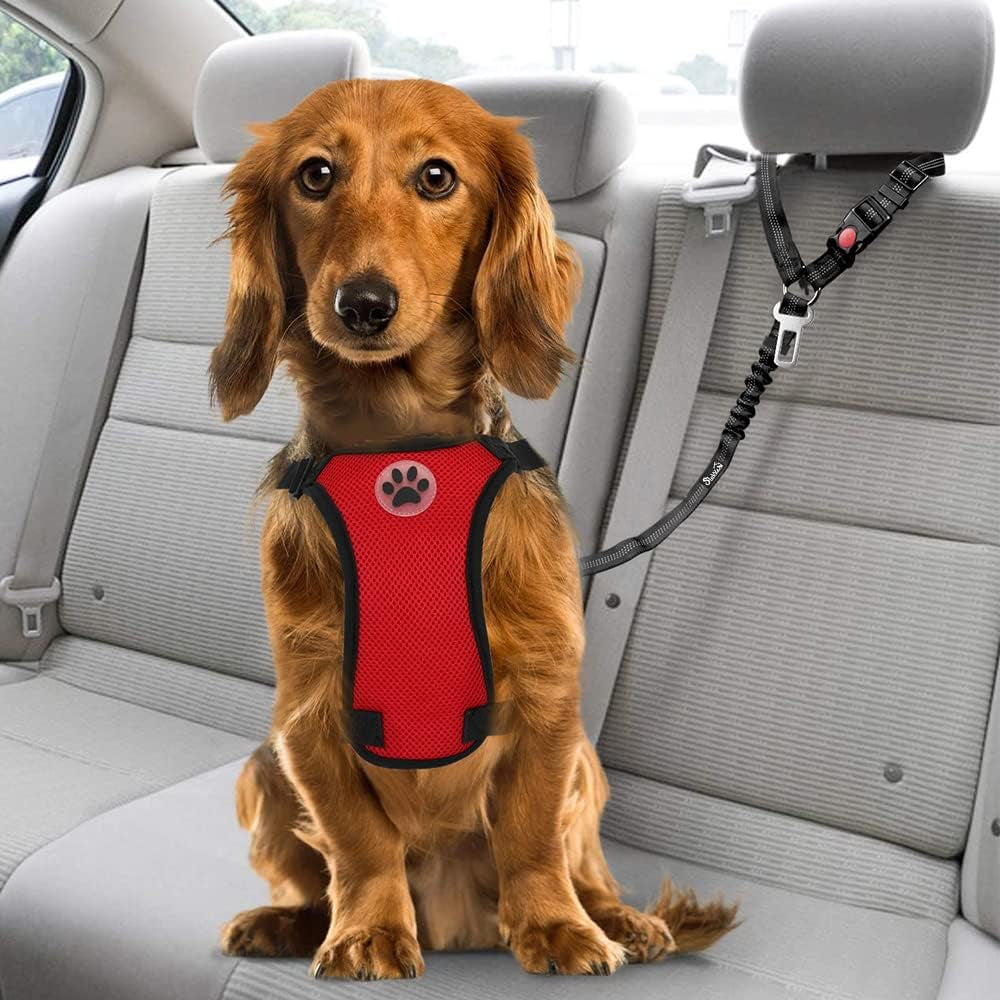 Dog Seat Belt for Car, 2 Pack Dog Car Harness Seatbelt with Bungee