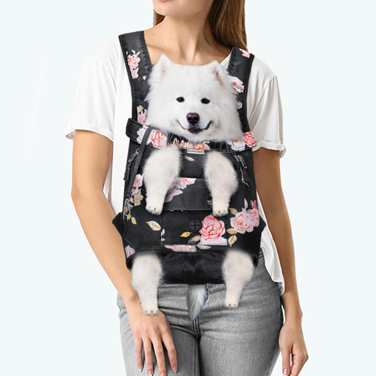 Pet Dog Carrier Backpack, Adjustable Dog Legs-Out Front Backpack, Hands-Free Cat Pup Front Carrier Travel Bag, Easy-Fit for Traveling Hiking for Small Medium Dogs, XL, Pink Rose