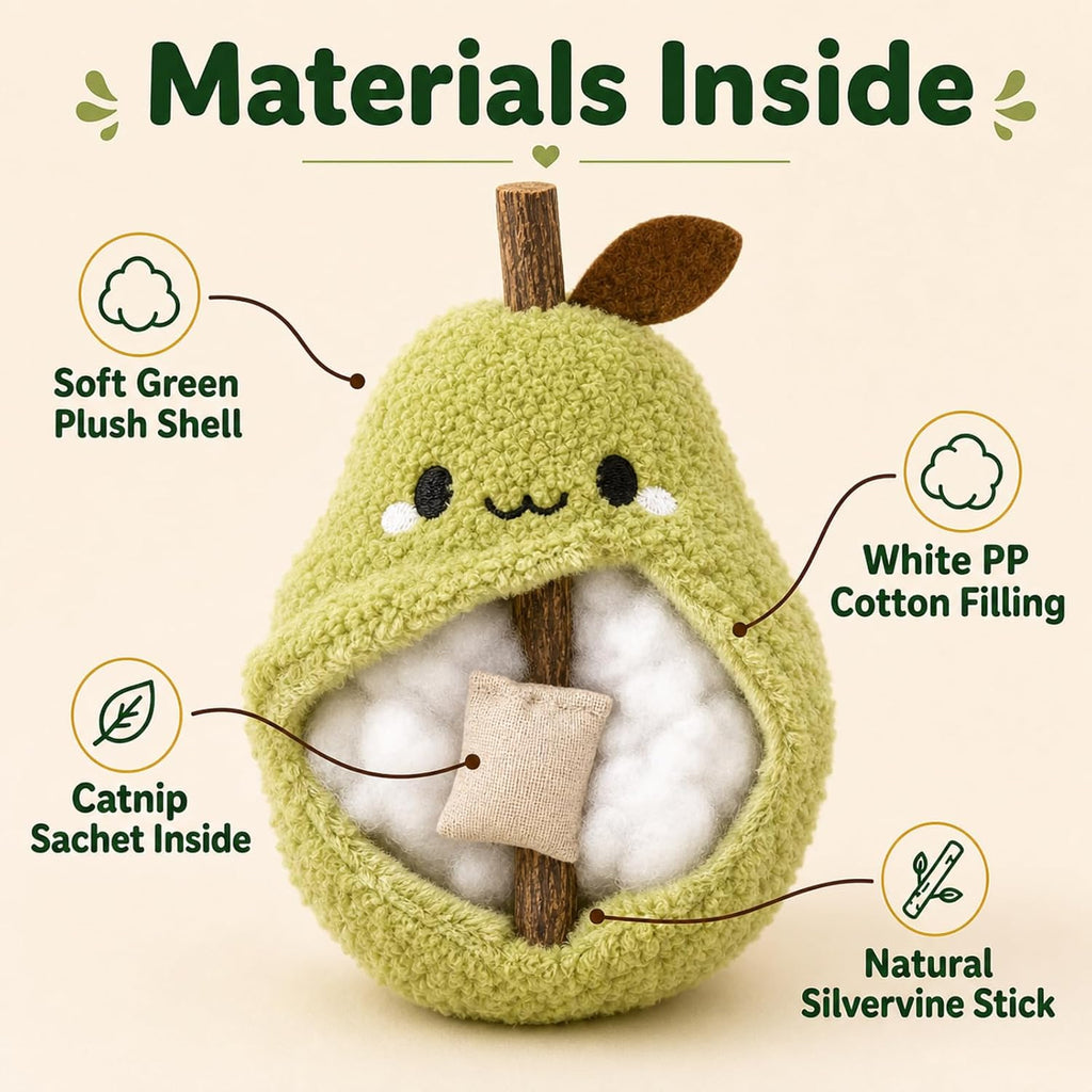 Cat Plush Toy [6000Mg A+Natural Catnip & Silvervine] with Teething Stick Soft Catnip Toy for Kitten Chewing Carrying & Cuddling 1 Pack (Pear Green)