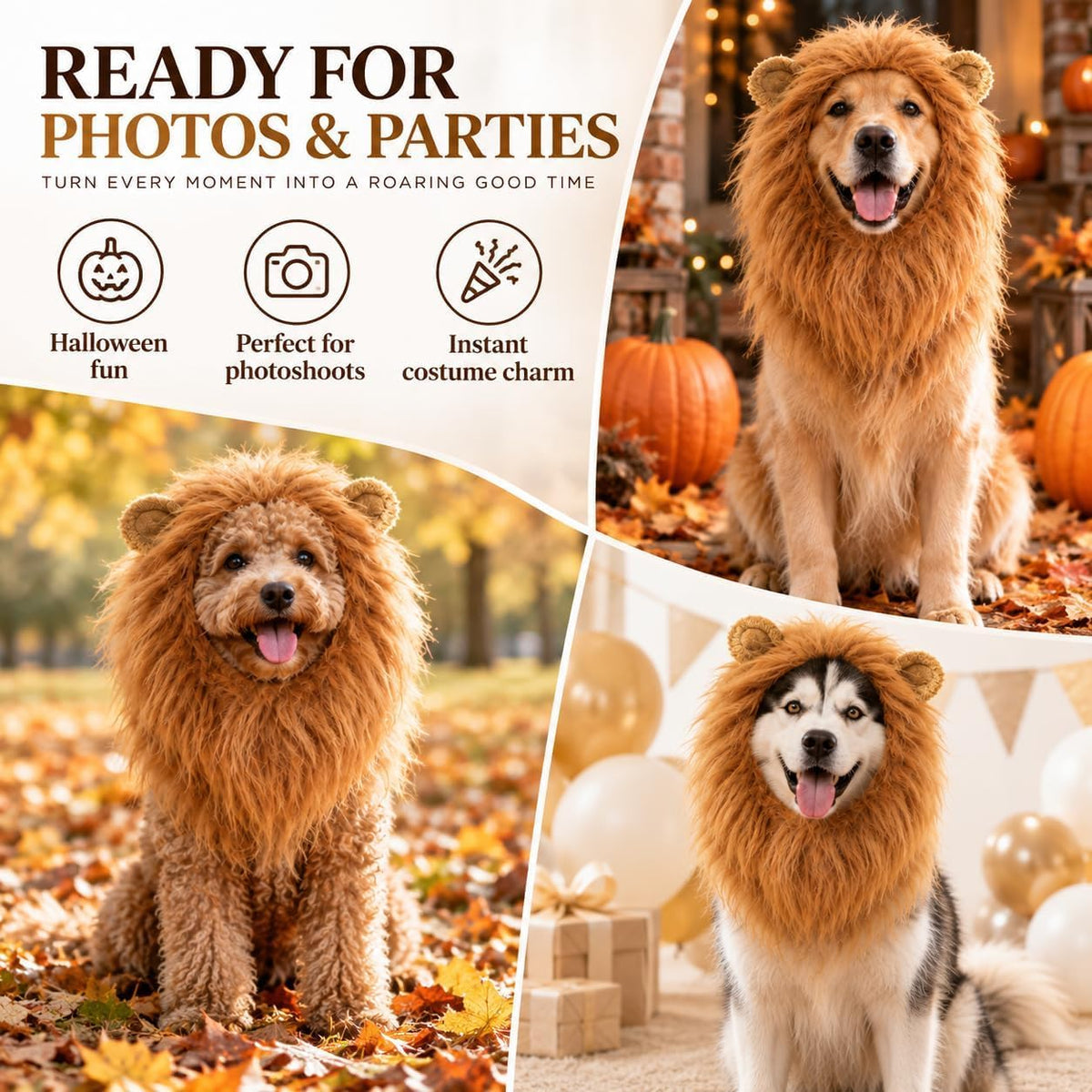 Dog Lion Mane Costume with Ears, Dog Halloween Costumes Large Breed