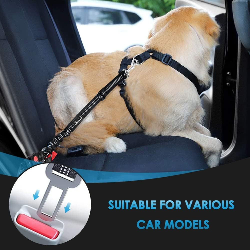 Dog Seat Belt for Car, 2 Pack Dog Car Harness Seatbelt with Bungee