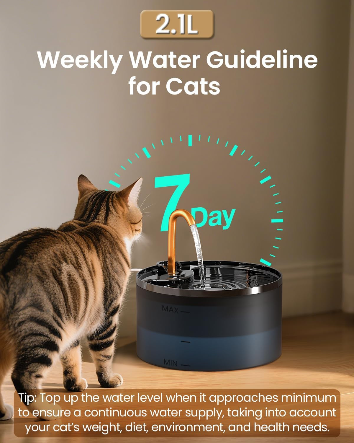 Cat Water Fountain with 1-Pack Filters, Copper Faucet Cat Bowl