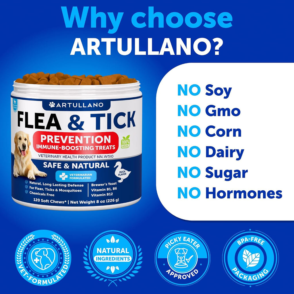 Flea and Tick Supplement for Dogs - 120 Chews - Dog Flea & Tick Support
