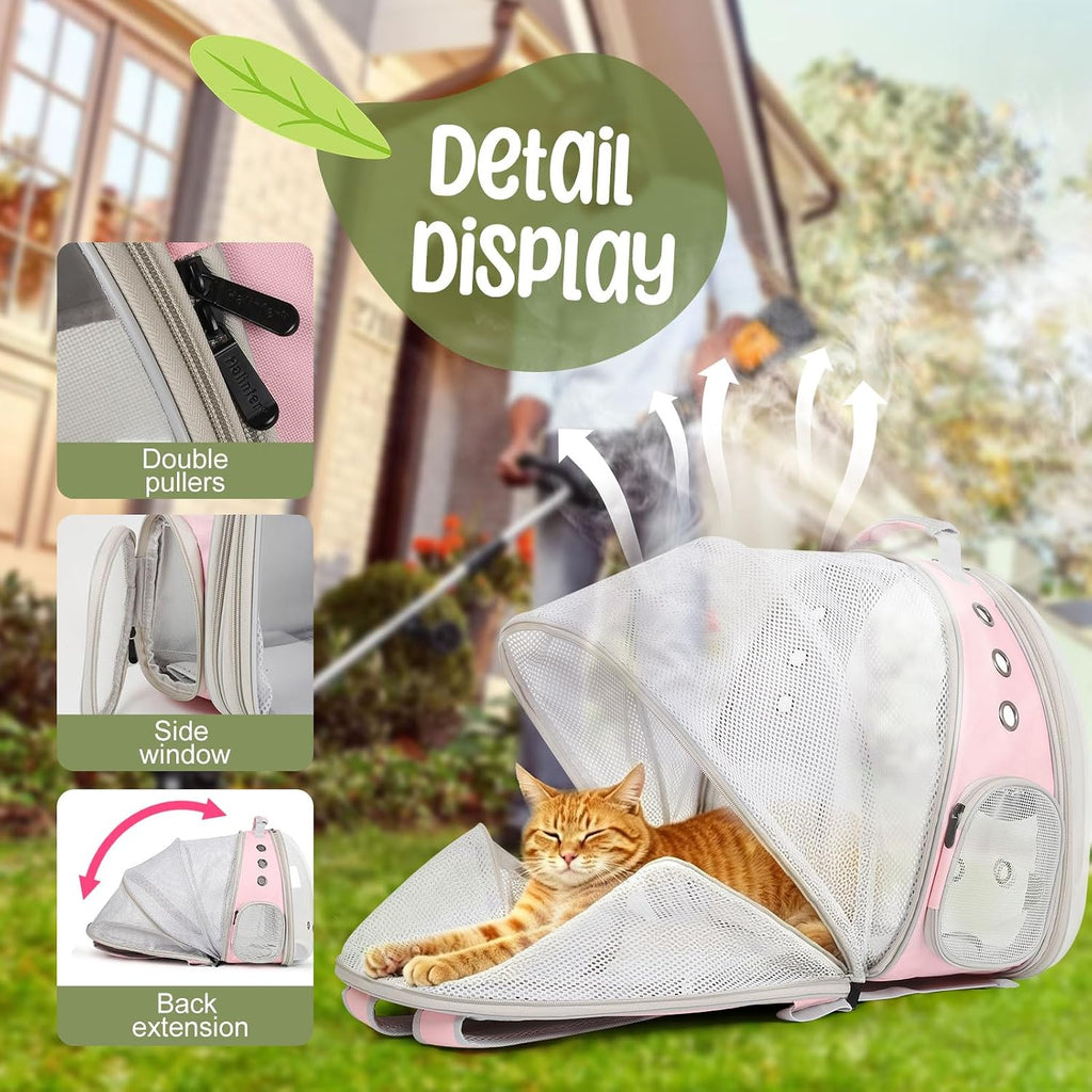 Expandable Cat Backpack, Space Capsule Bubble Transparent Clear Pet Carrier for Small Dog, Pet Carrying Hiking Traveling Backpack