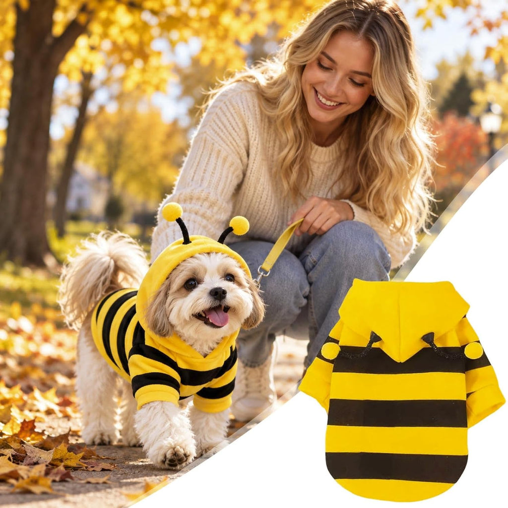 Pet Bee Costume, Hooded Halloween Outfit for Small Dogs and Cats，Medium