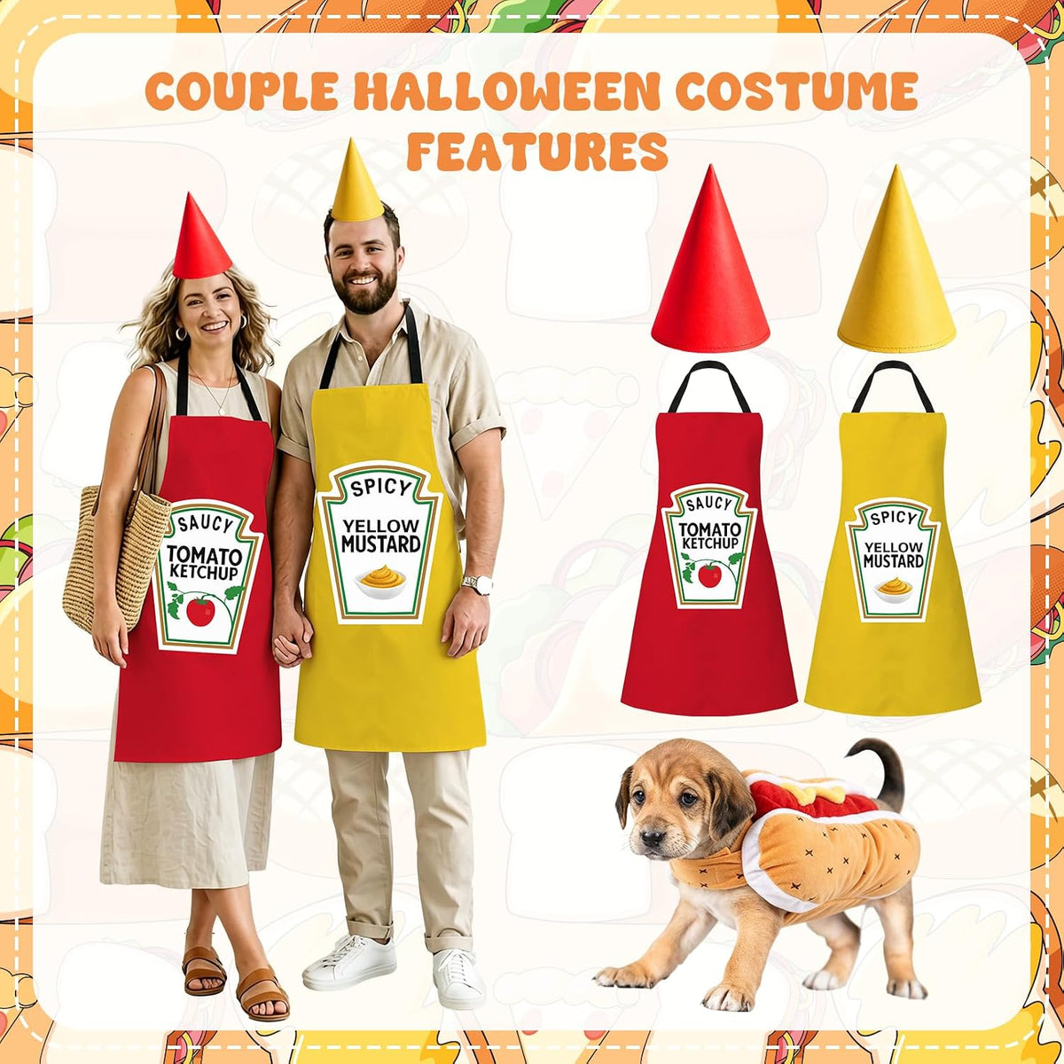 5 Pcs Ketchup Mustard Couples Costumes and Pet Hot Dog Costume