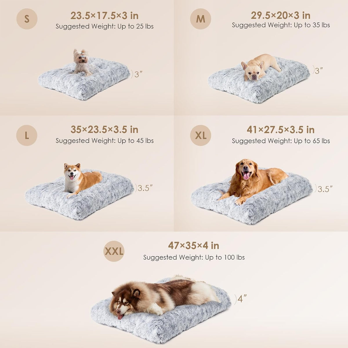 Calming Dog Crate Bed XL for Extra Large Dog 105X70X9Cm, Grey