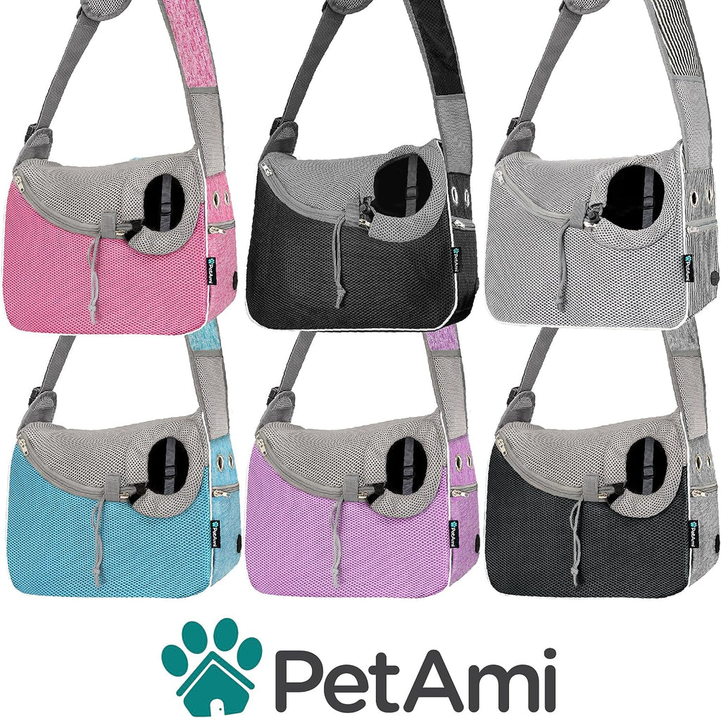 Small Dog Sling Carrier, Soft-Sided Crossbody Puppy Carrying Purse Bag, Adjustable Sling Pet Pouch to Wear Medium Dog Cat Travel, Dog Bag for Traveling, Poop Bag Dispenser, Max 10 Lbs, Blue