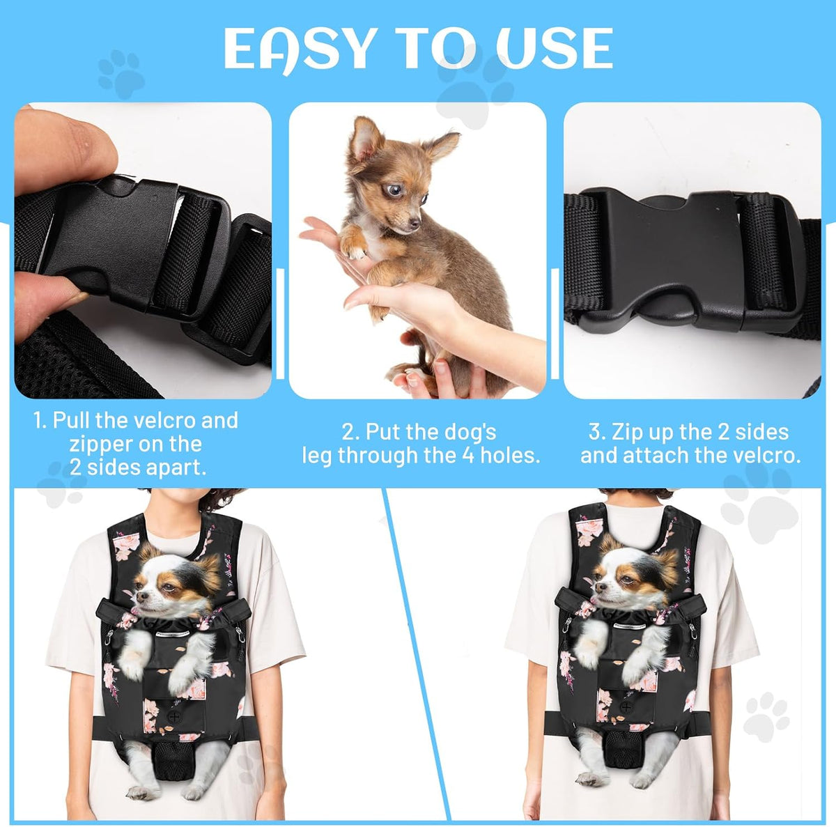 Pet Dog Carrier Backpack, Adjustable Dog Legs-Out Front Backpack, Hands-Free Cat Pup Front Carrier Travel Bag, Easy-Fit for Traveling Hiking for Small Medium Dogs, XL, Pink Rose
